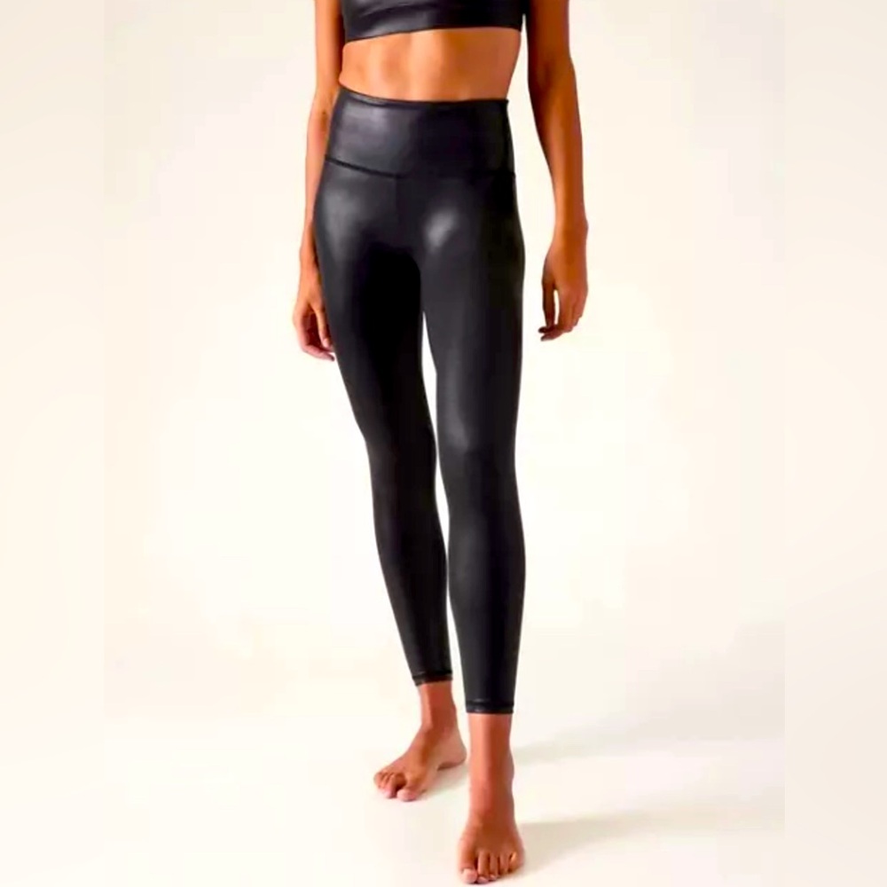 Athleta Elation High Rise Black Shine Leggings (Leather Look) New with Tags